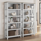 5 Shelf Bookcase Set of 2 - 32"W x 13"D x 66"H - 50lbs Per Shelf - Farmhouse Style - Home Office