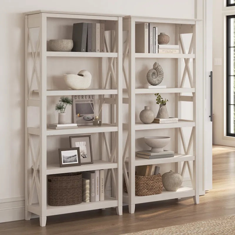 5 Shelf Bookcase Set of 2 - 32"W x 13"D x 66"H - 50lbs Per Shelf - Farmhouse Style - Home Office