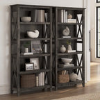 5 Shelf Bookcase Set of 2 - 32"W x 13"D x 66"H - 50lbs Per Shelf - Farmhouse Style - Home Office