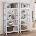 5 Shelf Bookcase Set of 2 - 32"W x 13"D x 66"H - 50lbs Per Shelf - Farmhouse Style - Home Office