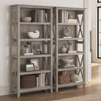 5 Shelf Bookcase Set of 2 - 32"W x 13"D x 66"H - 50lbs Per Shelf - Farmhouse Style - Home Office