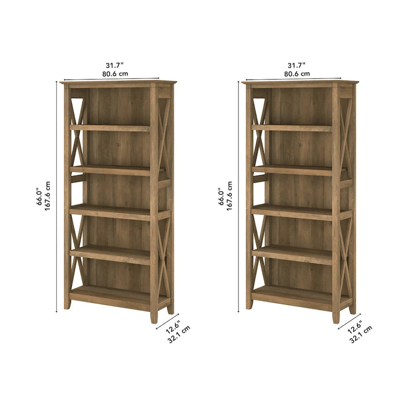 5 Shelf Bookcase Set of 2 - 32"W x 13"D x 66"H - 50lbs Per Shelf - Farmhouse Style - Home Office