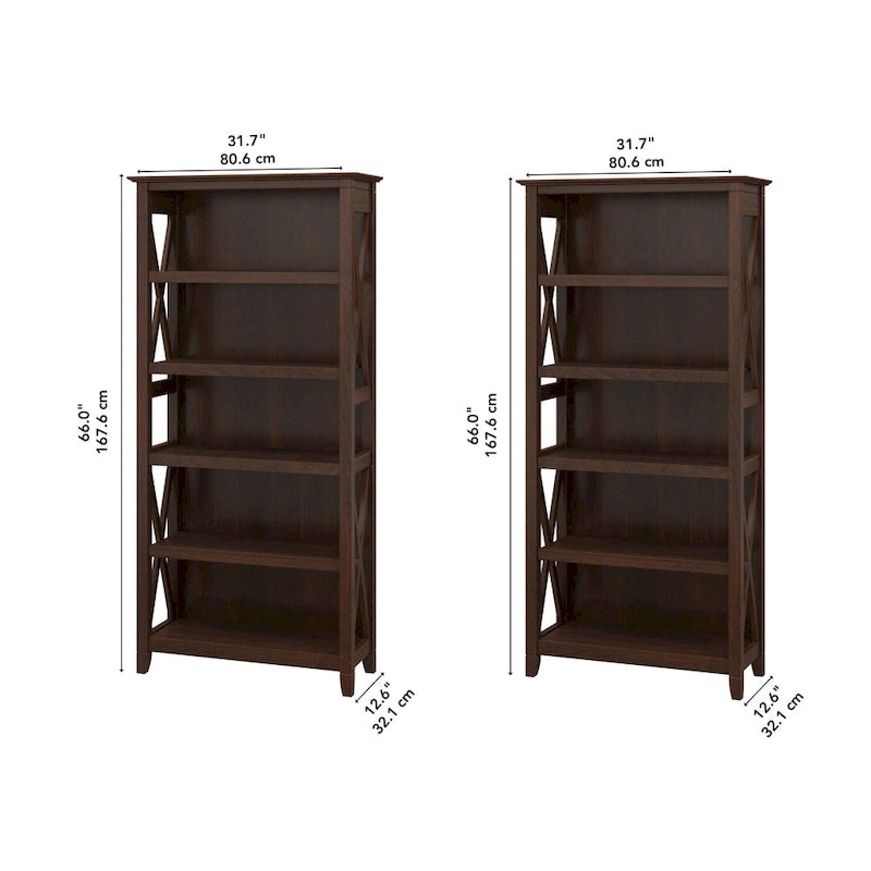 5 Shelf Bookcase Set of 2 - 32"W x 13"D x 66"H - 50lbs Per Shelf - Farmhouse Style - Home Office