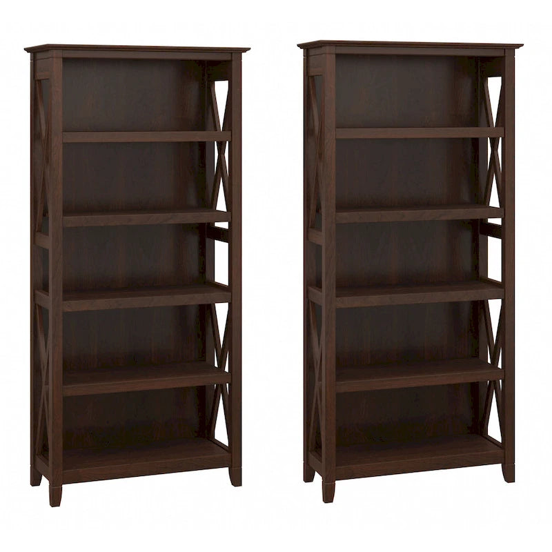 5 Shelf Bookcase Set of 2 - 32"W x 13"D x 66"H - 50lbs Per Shelf - Farmhouse Style - Home Office