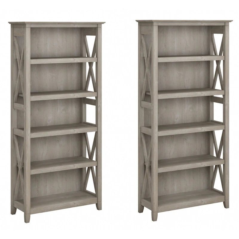 5 Shelf Bookcase Set of 2 - 32"W x 13"D x 66"H - 50lbs Per Shelf - Farmhouse Style - Home Office
