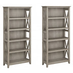 5 Shelf Bookcase Set of 2 - 32"W x 13"D x 66"H - 50lbs Per Shelf - Farmhouse Style - Home Office