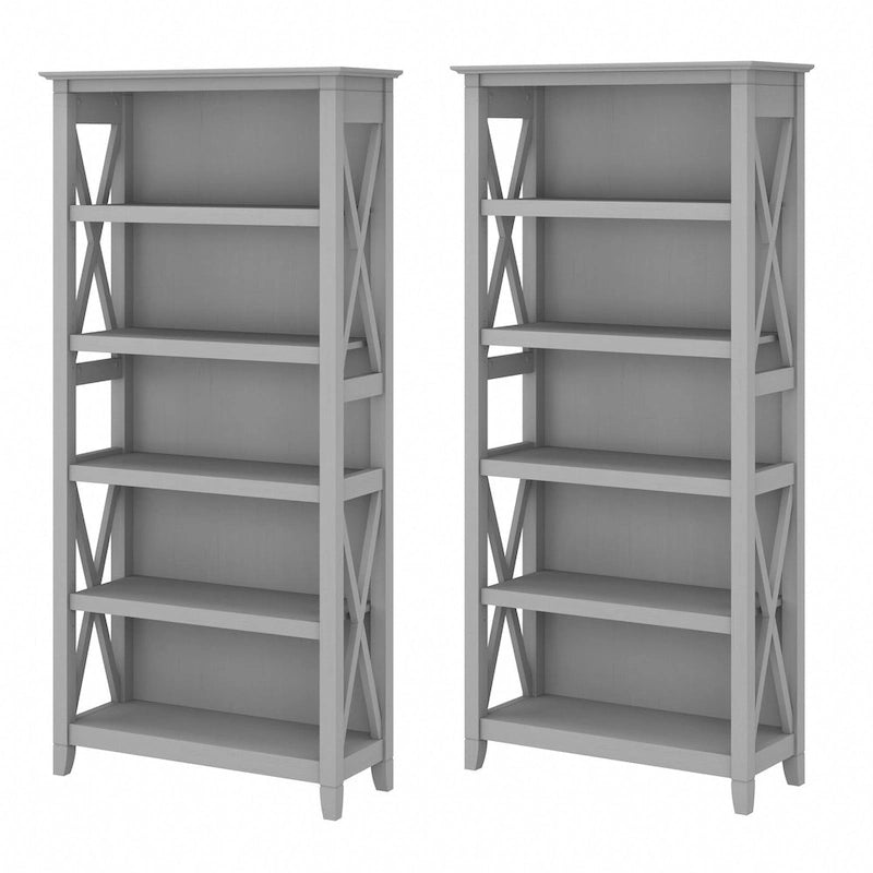 5 Shelf Bookcase Set of 2 - 32"W x 13"D x 66"H - 50lbs Per Shelf - Farmhouse Style - Home Office