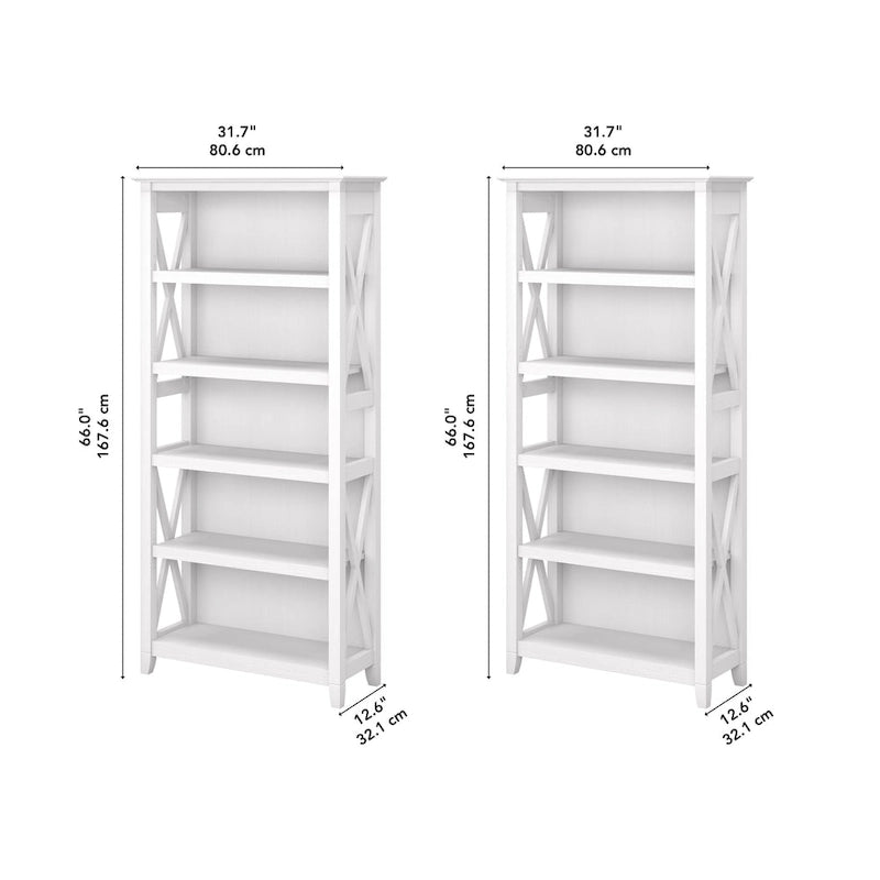 5 Shelf Bookcase Set of 2 - 32"W x 13"D x 66"H - 50lbs Per Shelf - Farmhouse Style - Home Office
