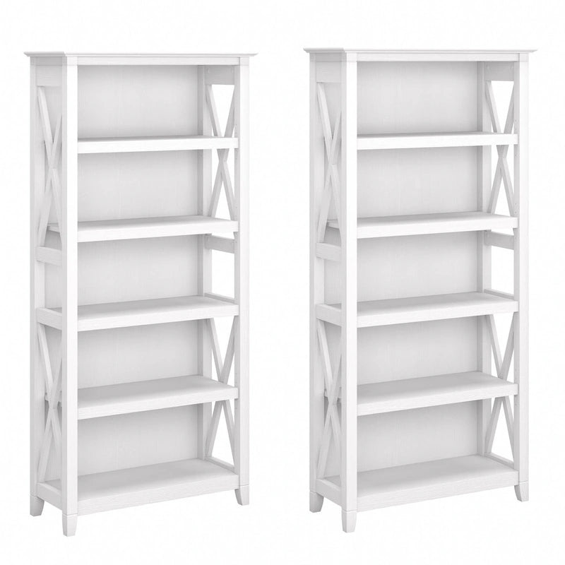 5 Shelf Bookcase Set of 2 - 32"W x 13"D x 66"H - 50lbs Per Shelf - Farmhouse Style - Home Office