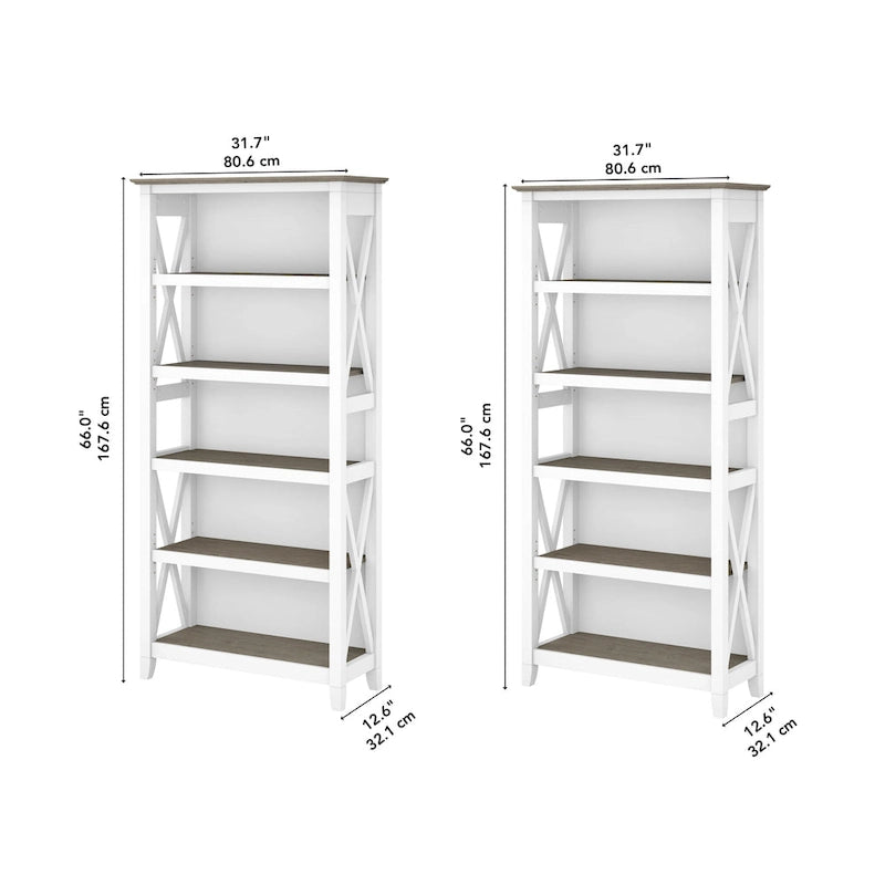 5 Shelf Bookcase Set of 2 - 32"W x 13"D x 66"H - 50lbs Per Shelf - Farmhouse Style - Home Office