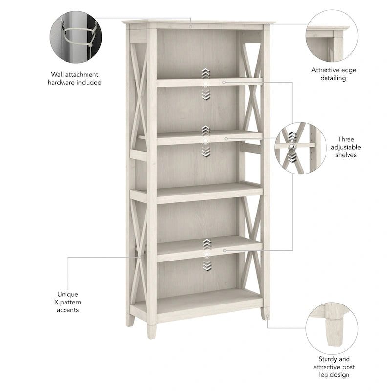 5 Shelf Bookcase Set of 2 - 32"W x 13"D x 66"H - 50lbs Per Shelf - Farmhouse Style - Home Office