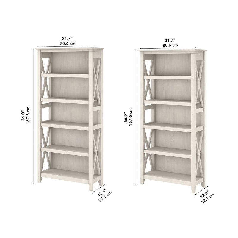 5 Shelf Bookcase Set of 2 - 32"W x 13"D x 66"H - 50lbs Per Shelf - Farmhouse Style - Home Office
