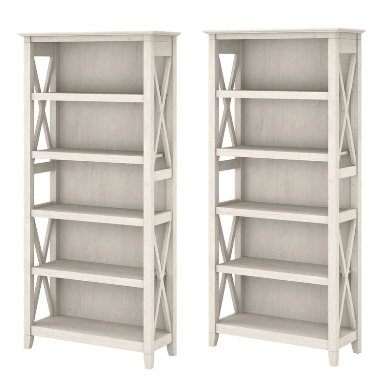 5 Shelf Bookcase Set of 2 - 32"W x 13"D x 66"H - 50lbs Per Shelf - Farmhouse Style - Home Office