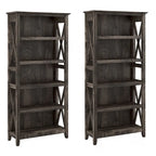 5 Shelf Bookcase Set of 2 - 32"W x 13"D x 66"H - 50lbs Per Shelf - Farmhouse Style - Home Office