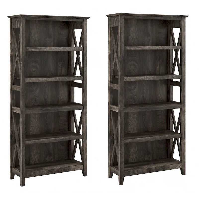 5 Shelf Bookcase Set of 2 - 32"W x 13"D x 66"H - 50lbs Per Shelf - Farmhouse Style - Home Office