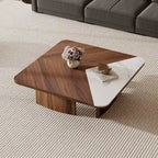 35.43" Square Coffee Table - Solid Wood Veneer - White Sintered Stone Top - Modern - 13"H