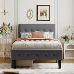 Twin Upholstered Platform Bed with 2 Storage Drawers - Tufted Headboard - Linen - 82.3"L x 42.7"W x 39.6"H