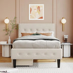 Twin Upholstered Platform Bed with 2 Storage Drawers - Tufted Headboard - Linen - 82.3"L x 42.7"W x 39.6"H