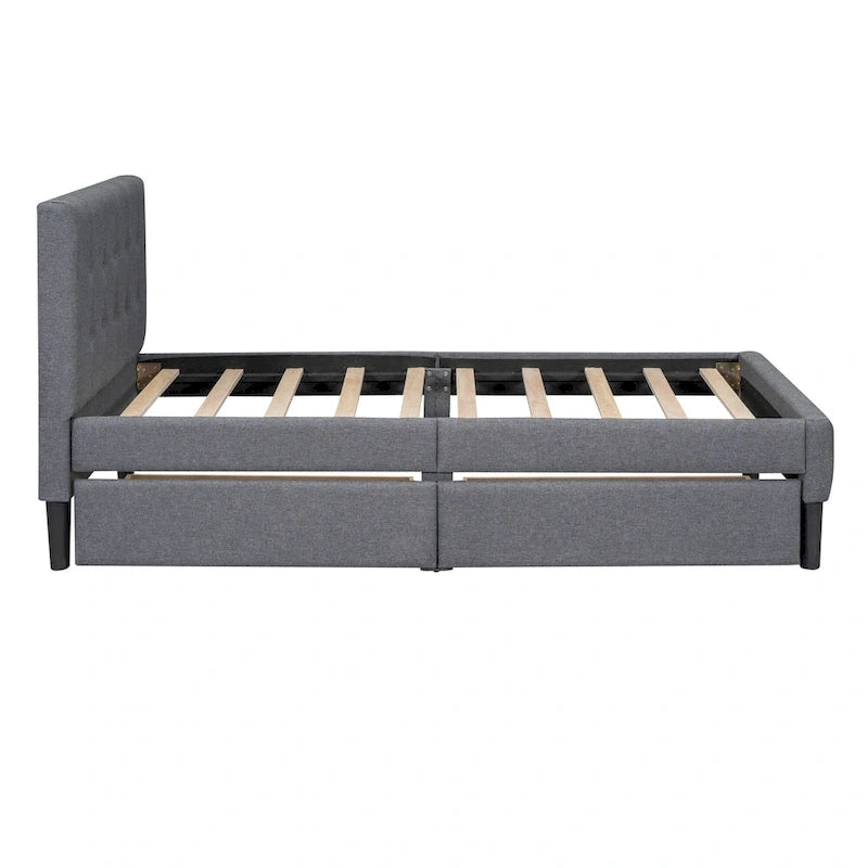 Twin Upholstered Platform Bed with 2 Storage Drawers - Tufted Headboard - Linen - 82.3"L x 42.7"W x 39.6"H