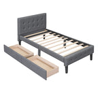 Twin Upholstered Platform Bed with 2 Storage Drawers - Tufted Headboard - Linen - 82.3"L x 42.7"W x 39.6"H