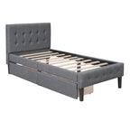 Twin Upholstered Platform Bed with 2 Storage Drawers - Tufted Headboard - Linen - 82.3"L x 42.7"W x 39.6"H