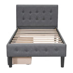 Twin Upholstered Platform Bed with 2 Storage Drawers - Tufted Headboard - Linen - 82.3"L x 42.7"W x 39.6"H