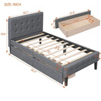 Twin Upholstered Platform Bed with 2 Storage Drawers - Tufted Headboard - Linen - 82.3"L x 42.7"W x 39.6"H