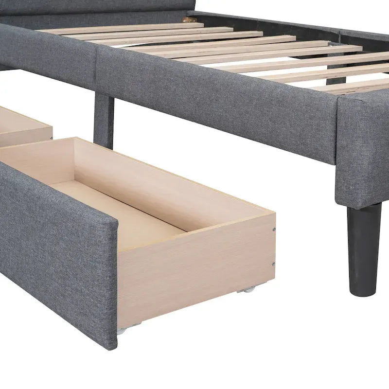 Twin Upholstered Platform Bed with 2 Storage Drawers - Tufted Headboard - Linen - 82.3"L x 42.7"W x 39.6"H