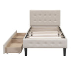 Twin Upholstered Platform Bed with 2 Storage Drawers - Tufted Headboard - Linen - 82.3"L x 42.7"W x 39.6"H