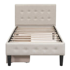 Twin Upholstered Platform Bed with 2 Storage Drawers - Tufted Headboard - Linen - 82.3"L x 42.7"W x 39.6"H