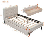 Twin Upholstered Platform Bed with 2 Storage Drawers - Tufted Headboard - Linen - 82.3"L x 42.7"W x 39.6"H