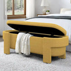 Upholstered Storage Bench 51.5"L - Oval Ottoman Linen Fabric - End of Bed Bedroom Footrest - Fully Assembled