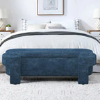 Upholstered Storage Bench 51.5"L - Oval Ottoman Linen Fabric - End of Bed Bedroom Footrest - Fully Assembled