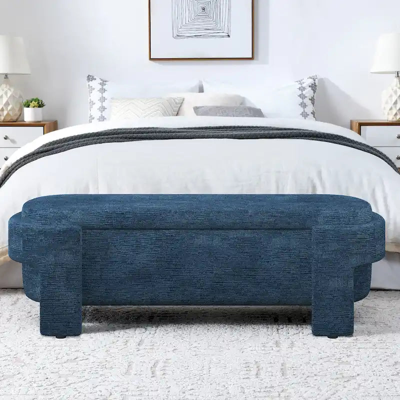 Upholstered Storage Bench 51.5"L - Oval Ottoman Linen Fabric - End of Bed Bedroom Footrest - Fully Assembled