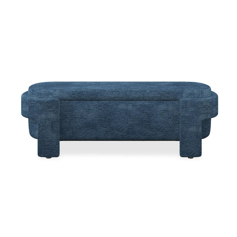 Upholstered Storage Bench 51.5"L - Oval Ottoman Linen Fabric - End of Bed Bedroom Footrest - Fully Assembled