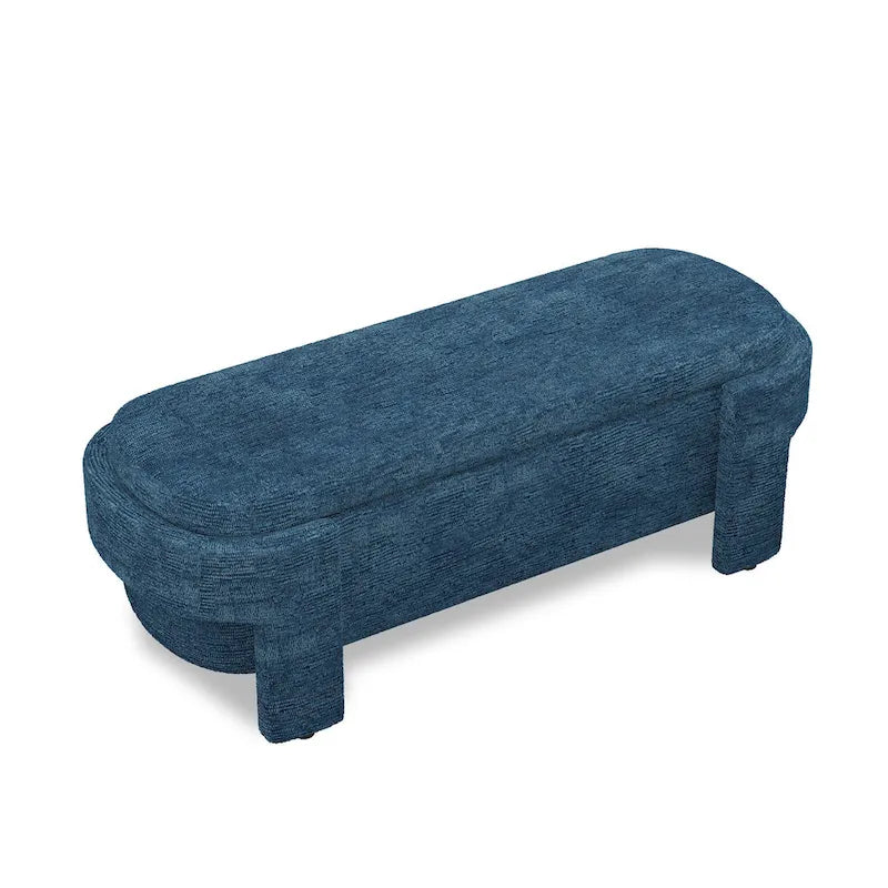 Upholstered Storage Bench 51.5"L - Oval Ottoman Linen Fabric - End of Bed Bedroom Footrest - Fully Assembled