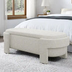 Upholstered Storage Bench 51.5"L - Oval Ottoman Linen Fabric - End of Bed Bedroom Footrest - Fully Assembled