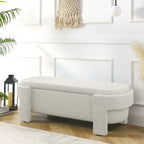 Upholstered Storage Bench 51.5"L - Oval Ottoman Linen Fabric - End of Bed Bedroom Footrest - Fully Assembled