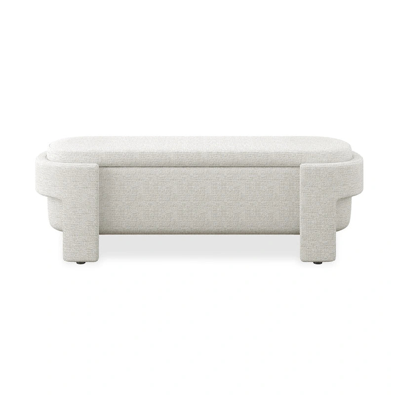 Upholstered Storage Bench 51.5"L - Oval Ottoman Linen Fabric - End of Bed Bedroom Footrest - Fully Assembled