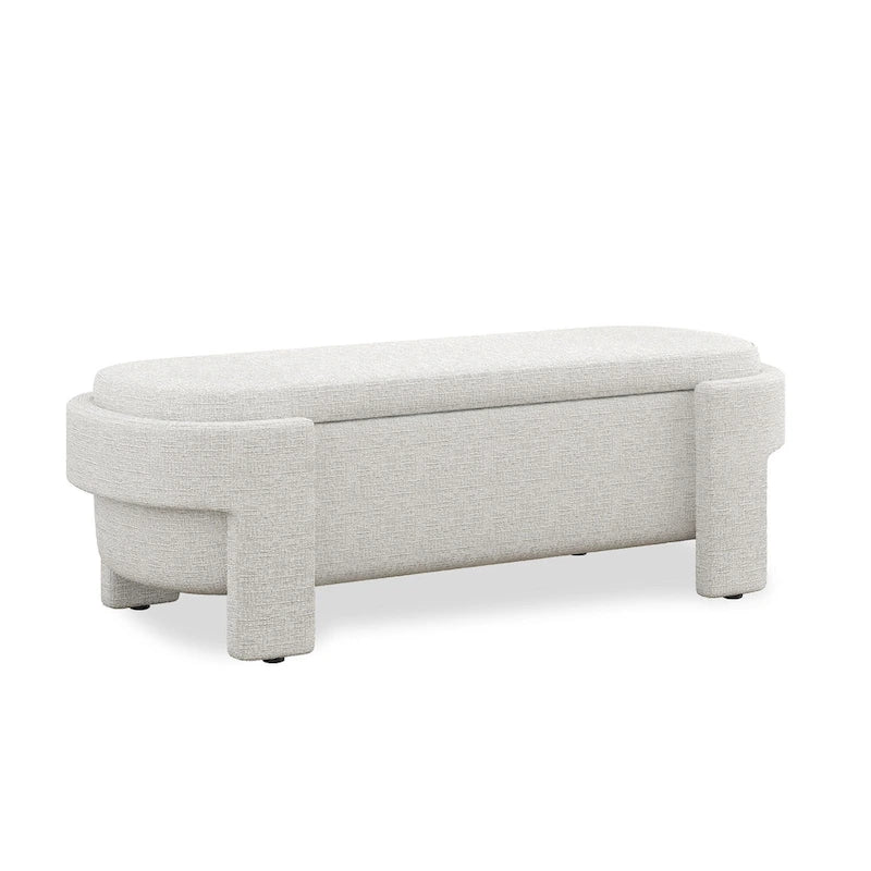 Upholstered Storage Bench 51.5"L - Oval Ottoman Linen Fabric - End of Bed Bedroom Footrest - Fully Assembled