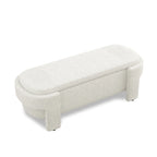 Upholstered Storage Bench 51.5"L - Oval Ottoman Linen Fabric - End of Bed Bedroom Footrest - Fully Assembled