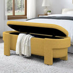 Upholstered Storage Bench 51.5"L - Oval Ottoman Linen Fabric - End of Bed Bedroom Footrest - Fully Assembled