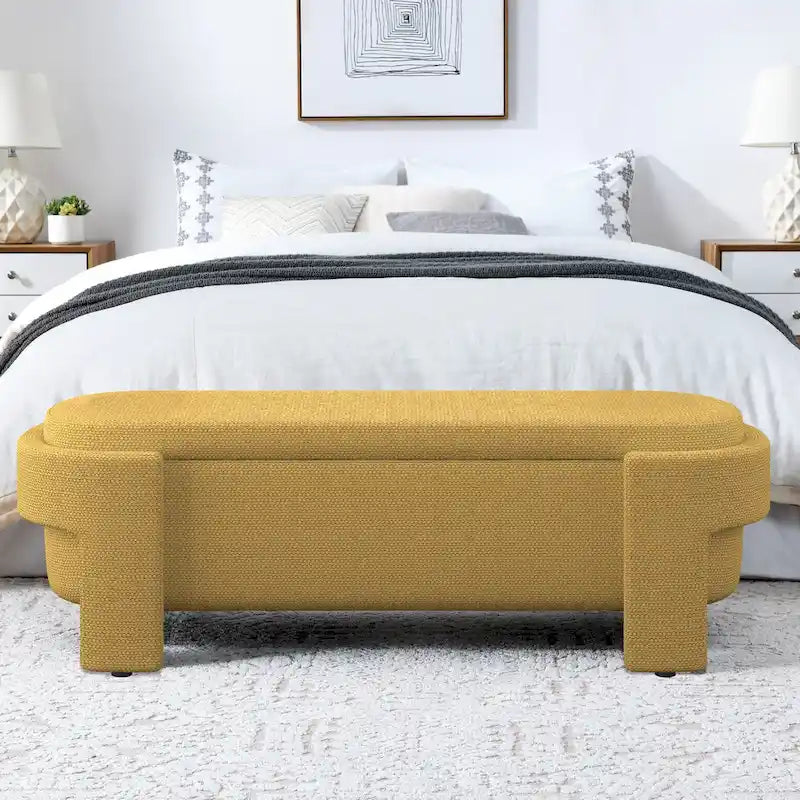 Upholstered Storage Bench 51.5"L - Oval Ottoman Linen Fabric - End of Bed Bedroom Footrest - Fully Assembled