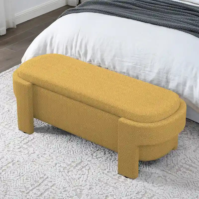 Upholstered Storage Bench 51.5"L - Oval Ottoman Linen Fabric - End of Bed Bedroom Footrest - Fully Assembled