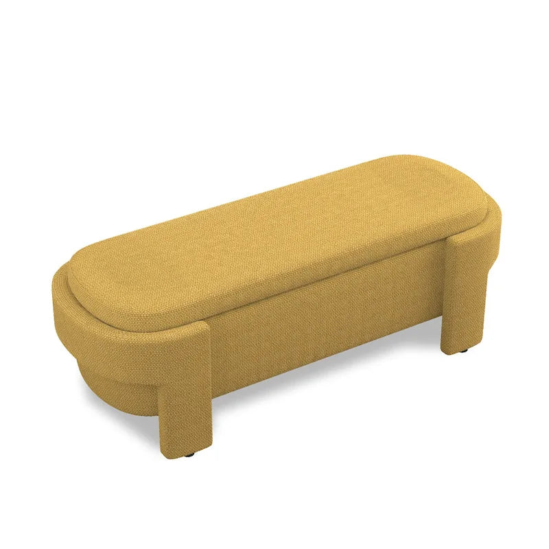 Upholstered Storage Bench 51.5"L - Oval Ottoman Linen Fabric - End of Bed Bedroom Footrest - Fully Assembled