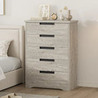 Modern 5 Drawer Dresser - Natural Wood - Smooth Glide Drawers - Bedroom Living Room Nursery Storage Organizer