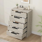 Modern 5 Drawer Dresser - Natural Wood - Smooth Glide Drawers - Bedroom Living Room Nursery Storage Organizer