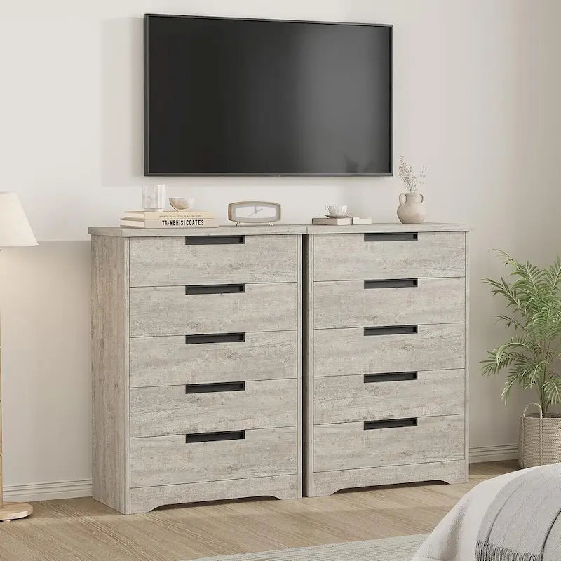 Modern 5 Drawer Dresser - Natural Wood - Smooth Glide Drawers - Bedroom Living Room Nursery Storage Organizer