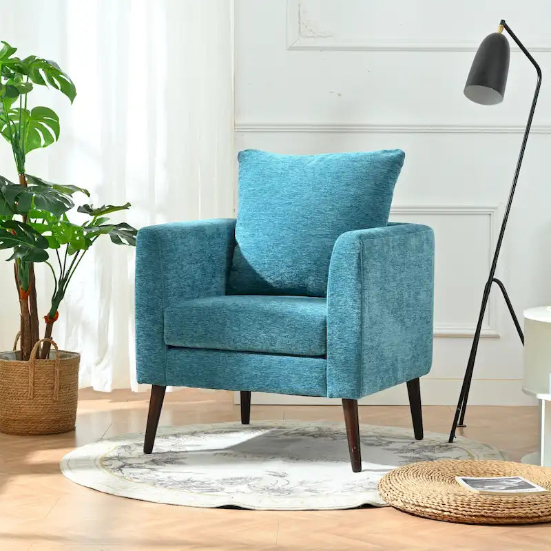 Fleece Fabric Barrel Accent Chair - Wood Legs - 275lbs Capacity - 29.53"W x 26.77"L - Living Room Bedroom