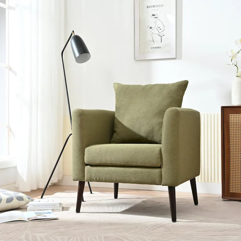 Fleece Fabric Barrel Accent Chair - Wood Legs - 275lbs Capacity - 29.53"W x 26.77"L - Living Room Bedroom